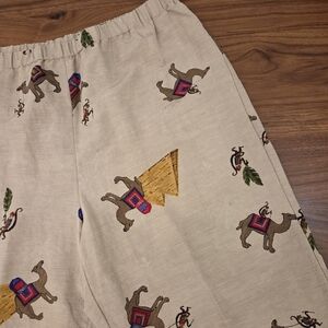 Chico’s Design Silk Linen Camel Monkey Print Pants Women's Large (Brand Size 2)